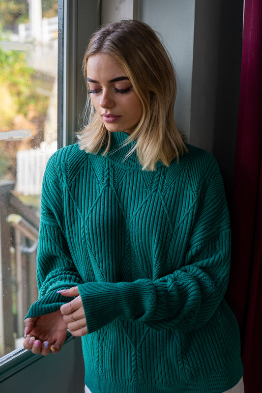 Helen Merino Wool Cotton Women's Knit Jumper - Dark Jade